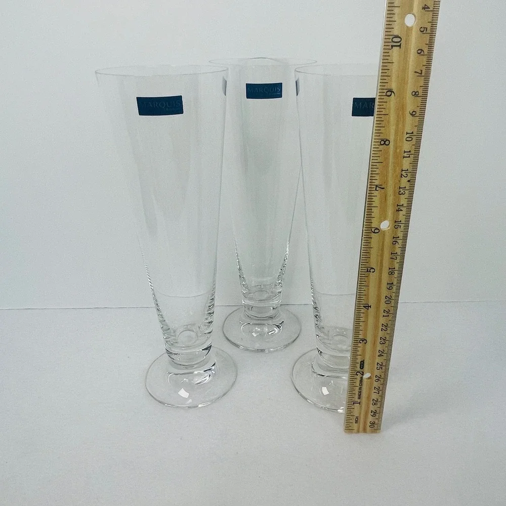 Marquis by Waterford Crystal Pilsner Beer Glasses Set of 3 Clear Footed 9.25in